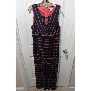 NEW! Liz Claiborne Navy Blue Pink Striped Sleeveless Maxi Dress Size XL Spring